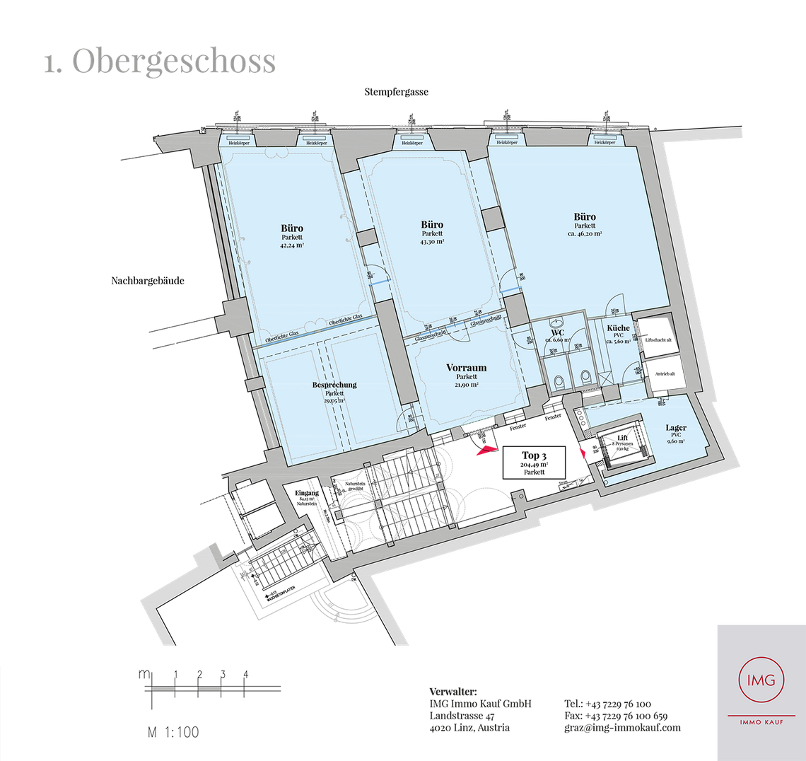 Grundrissplan 1. Obergeschoß, Palais Kazianer